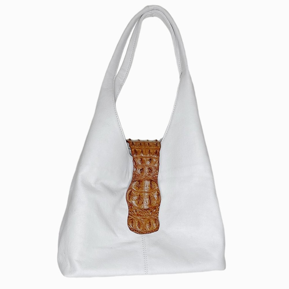 Moo Moo Designs | White Leather & Crocodile Hanbag